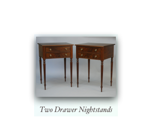 2 Drawer Nightstands with reeded legs, walnut, mahogany, cherry, tiger maple