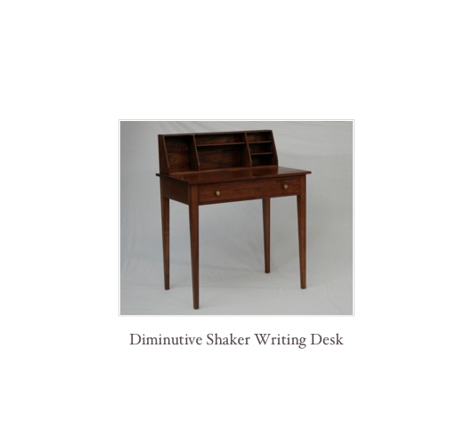 Diminutive Shaker Writing Desk, custom writing desk made in solid Walnut, Cherry, Mahogany and Tiger Maple, made in america