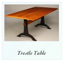 Trestle Table made of tiger maple, walnut, cherry, mahogany and birdseye maple