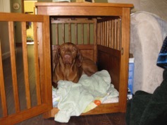 Client Photo Handmade End Table dog crate in cherry 