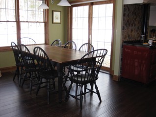 Clients Photo Cherry Dining Table with set of Windsor Chairs Doucette and Wolfe Furniture Makers