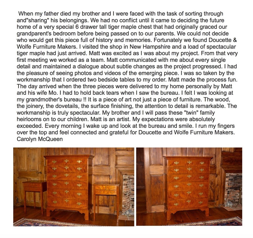Customer Testimonials Doucette Wolfe Furniture Makers Reviews